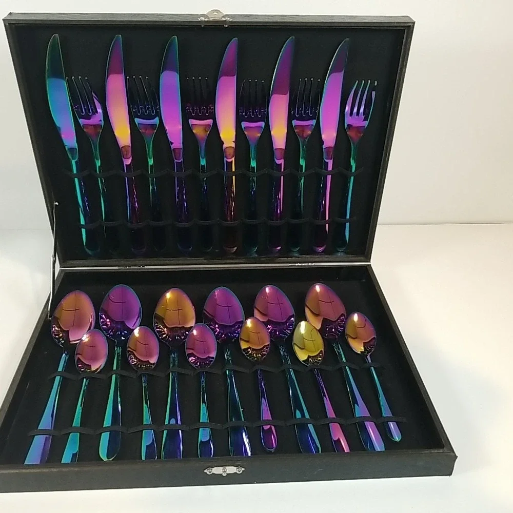 Unbranded Rainbow PVD / Titanium Rainbow Finish Flatware Set with Case